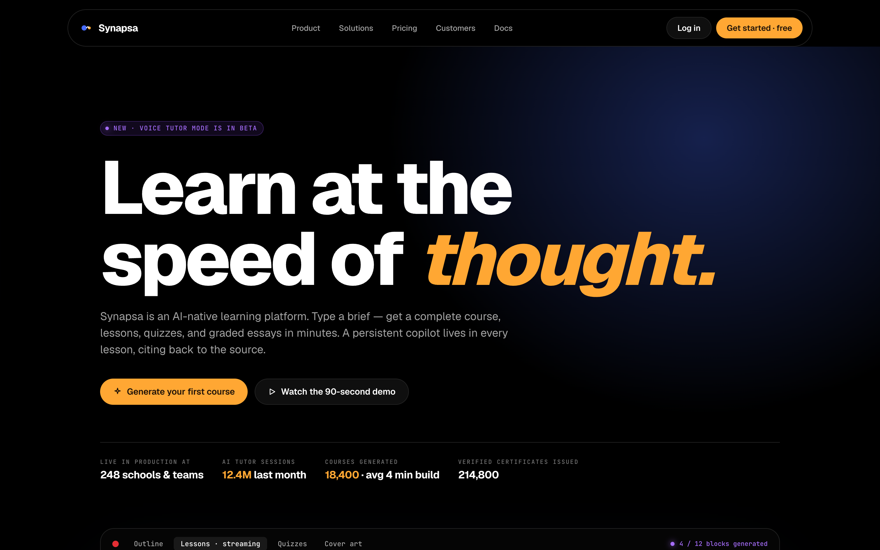 Synapsa — Learn at the speed of thought: type a brief and get a full course in minutes